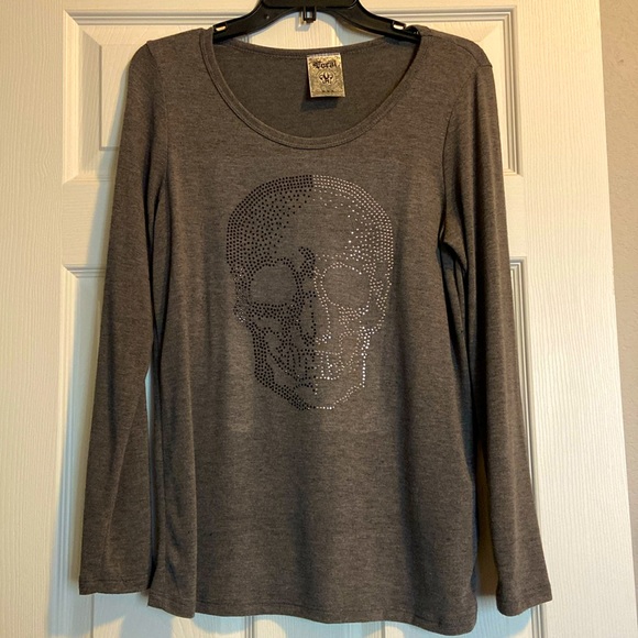 Vocal Tops - Skull Gem long sleeve top, Ruby Blue Las Vegas